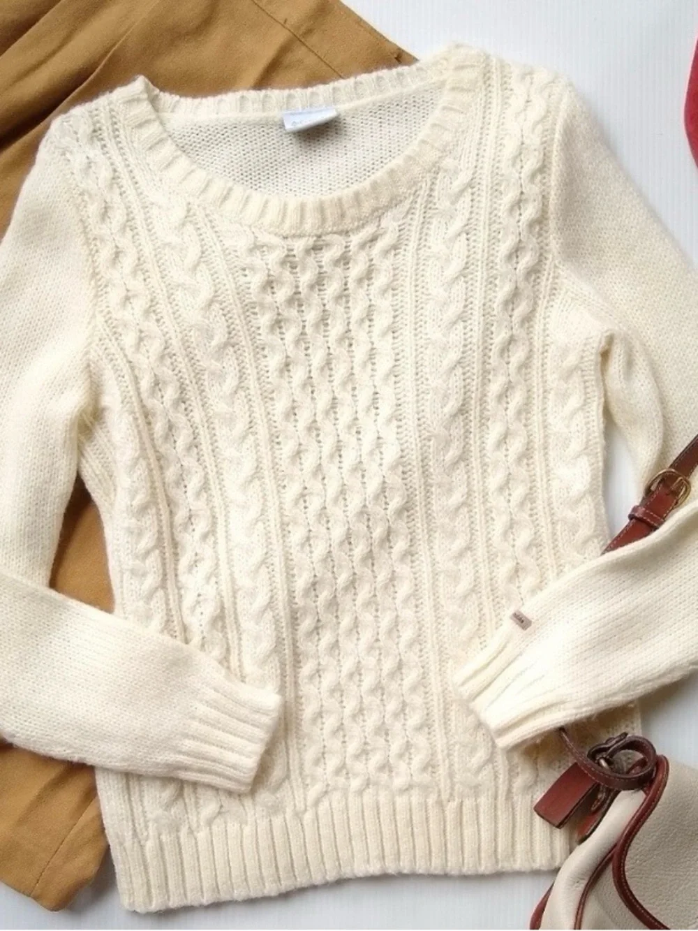 COLUMBIA Women’s Cable Knit Crew Neck Sweater Ivory L